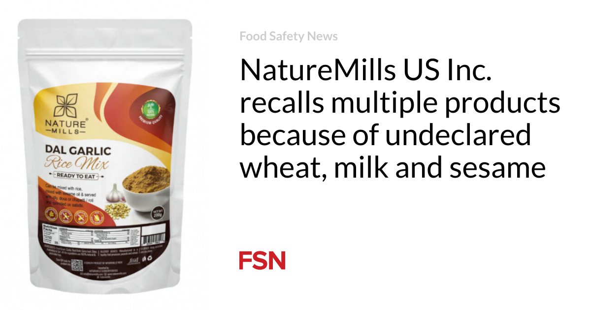 NatureMills US Inc. of Prosper, TX, is issuing a voluntary recall of various rice mixes, soups, spice mixes, porridge mix, papads and vadam products due to undeclared allergens of wheat, milk, and sesame. These allergens were not listed on the packaging and could pose a risk to those with allergies or sensitivities. Customers are advised to check their products and return them for a full refund