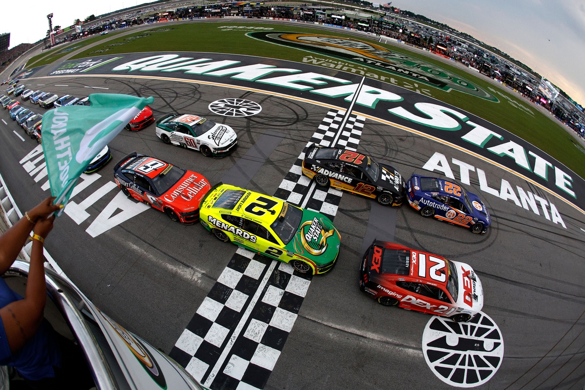 In the middle of Stage 1, NASCAR called for the first caution of the Cup race in Atlanta due to poor weather conditions in the vicinity. The weather was mild, causing minimal impact on the race